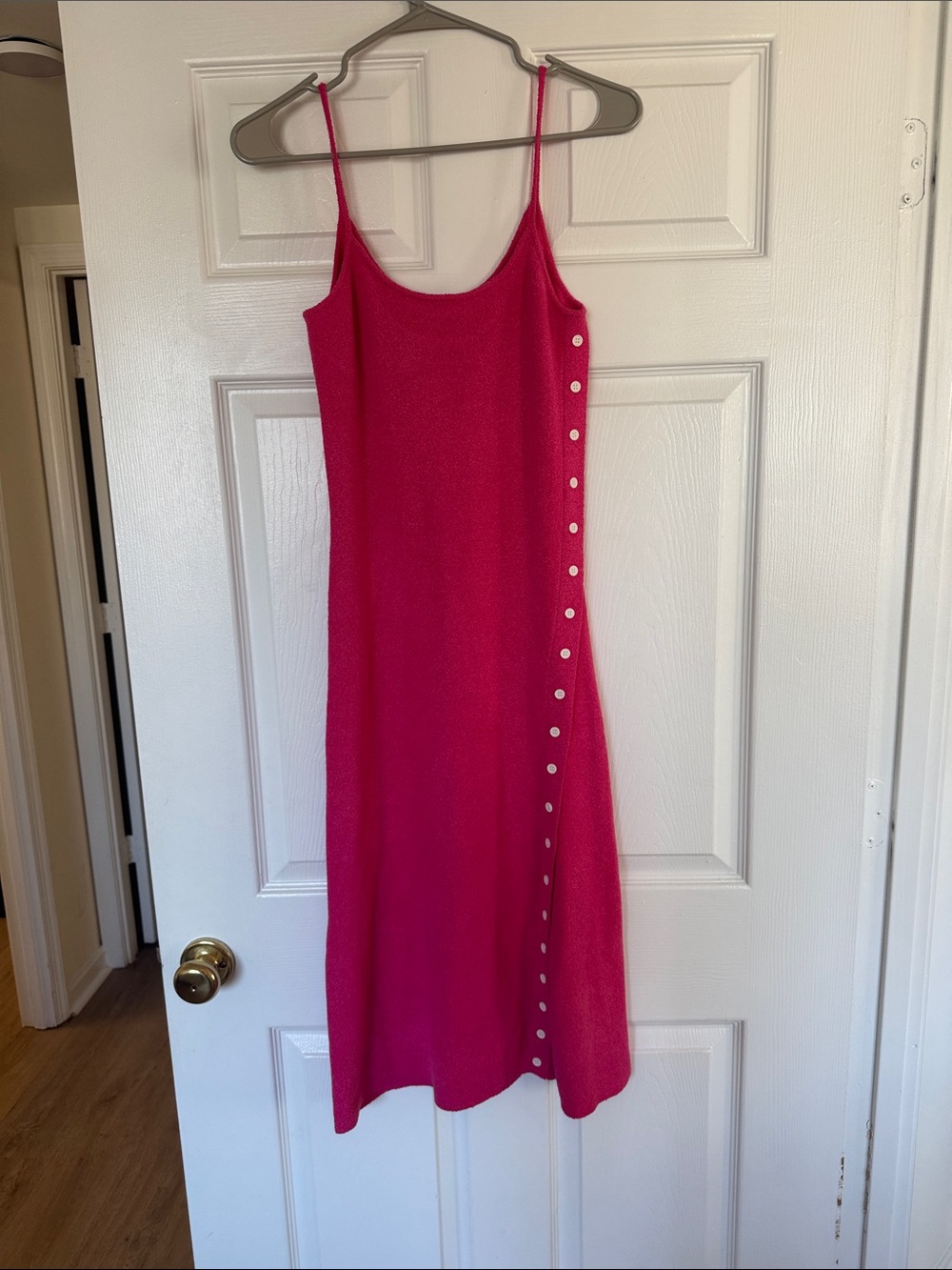 Aqua Hot Pink Midi Slip Dress with Side Button Trim
